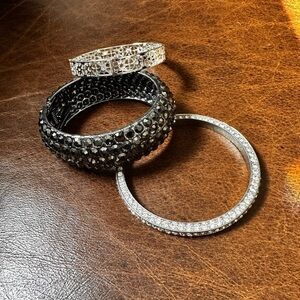 Fashion jewelry Black and Silver bangle Bracelet Trio